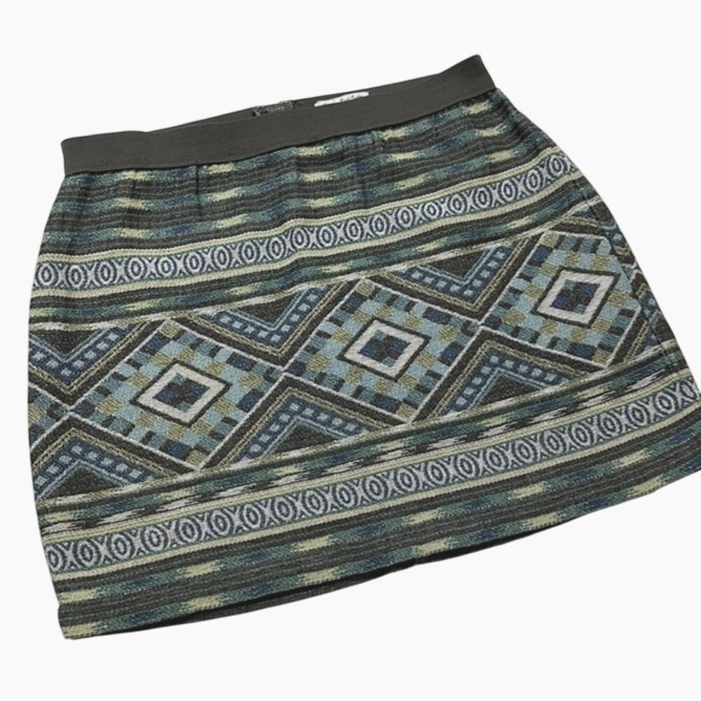 American Eagle Geometric Tribal Mini‎ Skirt Blue Green Women 4